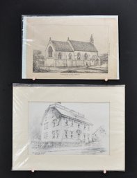 Pair Of Architectural Prints -' The Hunter House', Newport R.I. & Fulmodeston Church, Norfolk (1881)
