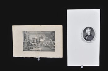 Pair Of Miniature 19th C. Historical Engravings  Andrew Jackson & Declaration Of Independence
