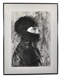 Signed Charcoal Portrait In The Manner Of Odilon Redons ' Armor'  (1891)