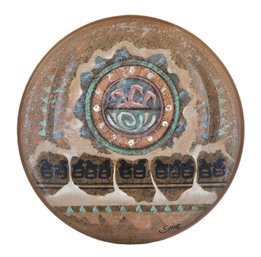 Large Vintage Simone Vanguard Studios Hand-Painted Aztec Design Round Disk Wall Hanging
