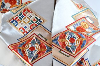 Vintage Japanese Silk Obi Belt / Sash With Crane & Floral Motifs