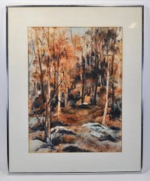 Vintage Autumn Woodland Landscape Watercolor Painting