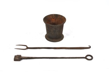 Lot Of Antique Blacksmith / Foundry Tools With Cast Iron Crucible