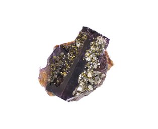 Purple Fluorite With Chalcopyrite And Sphalerite On A Matrix