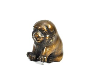 Japanese Bronze Puppy Figure / Okimono Style Small Sculpture