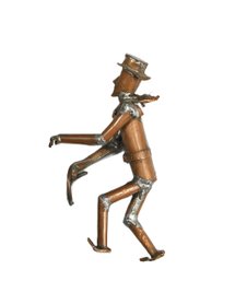 Vintage Handmade Copper & Solder Folk Art Cowboy With Lasso Sculpture