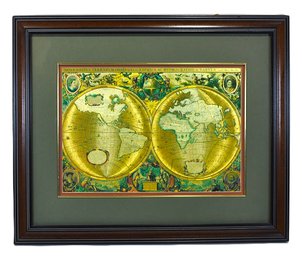Vintage Gold Foiled Old World Map - Henri Hondius 'Nova Totivs Terrarvm Geographica'