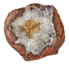 Red Agate Geode Half With Quartz Crystal Cavity (Red Rind Type)