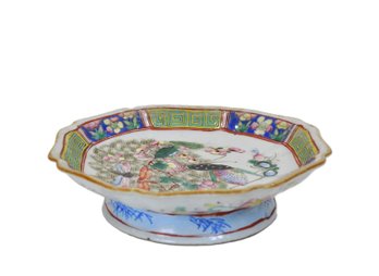 Antique Chinese Famille Rose Porcelain Tazza / Footed Dish With Butterfly & Floral Motifs