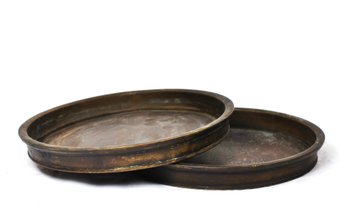 Pair Of Antique Bronze Round Trays