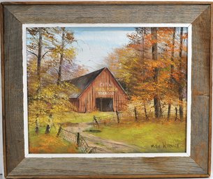 Millie Warnick (1929-2012) Autumn Barn Landscape Oil Painting On Canvas