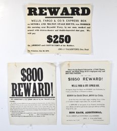 Lot 3 Vintage Reward Poster Reproductions, 1875-1876 Americana