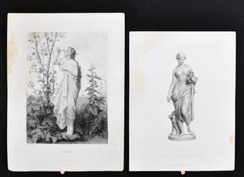 Two 19th Century Classical Nude Engravings - Aurora & Flora