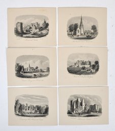 Set Of 6 Miniature Castle View Engravings Published By Rock & Co., London, C. 1850s