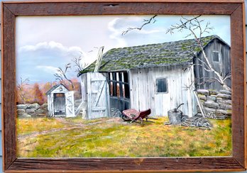 Tom Siciliano (20th Century) Oil Painting  Rural Barn Scene With Outhouse
