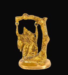 Solid Brass Hindu Figural Sculpture  Krishna And Radha On Swing
