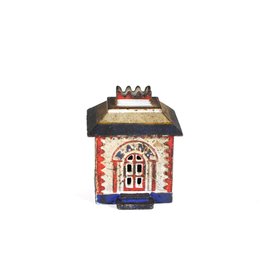 Antique J. & E. Stevens  'Crown' Building  Miniature Cast Iron Still Bank / Coin Bank