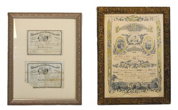 Antique 19th C. Framed 1880 Illinois Marriage Certificates & Certificate Of Marriage, 1889 Maine