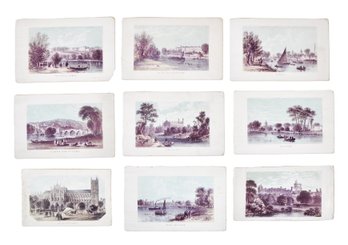 Set Of 9 Small Antique Hand-Colored English Views