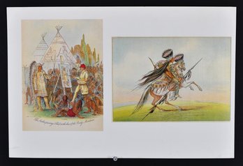Vintage Lithograph After George Catlin  -  The Author Painting A Chief & Crow Horseman