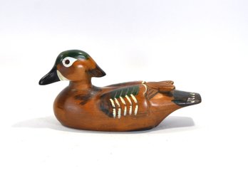 Vintage Hand-Carved Wood Duck Drake Decoy - Signed