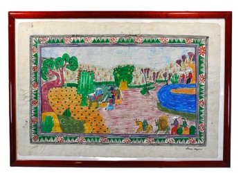 Ofelia Mauyirio (20th Century) Mexican Folk Art Village Scene Painting