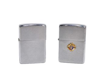 Pair Vintage Zippo Lighters – Knights Of Columbus K Of C Emblem & Plain Chrome
