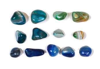 Lot 13 Polished Banded Agate Tumbled Stones  Assorted Blue & Green Tones