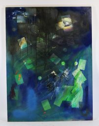 Large Abstract Expressionist Painting In Blue And Green Tones