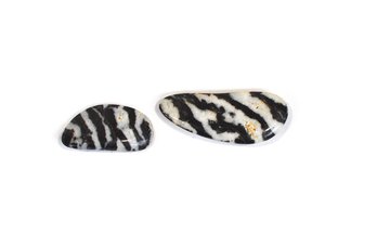 Pair Of Polished Zebra Jasper Cabochons  Black & White Patterned Stones
