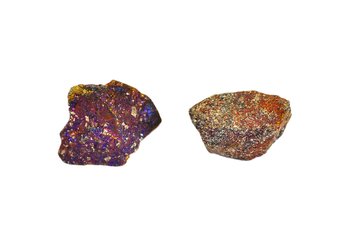 Pair Of Iridescent Chalcopyrite Mineral Specimens - Peacock Ore