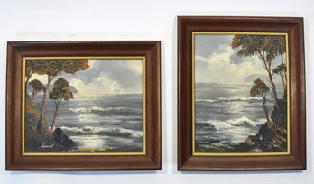 Pair Of Vintage Coastal Seascape Oil Paintings- Signed