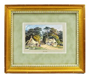 Vintage Watercolor ' Bletchley' English Village Scene, Framed