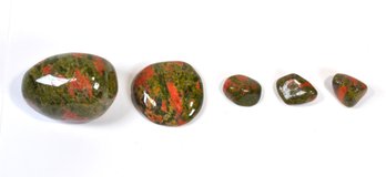 Polished Unakite Stone Lot  6 Pieces, Green & Pink Tumbled Crystals