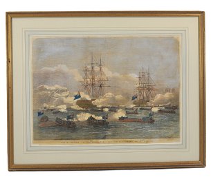 Edward Duncan (1803-1882)  Maritime Engraving The Boat Attack Sea Battle
