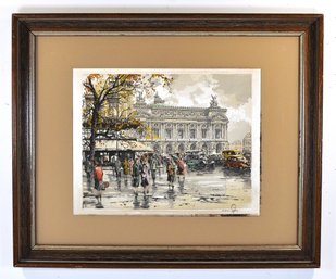 Hans Figura (1898-1978) L'Opera, Paris Color Etching On Silk, Pencil Signed