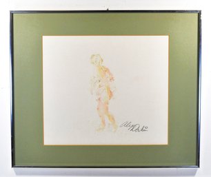 Signed Vintage Watercolor & Pencil Nude Figure Study