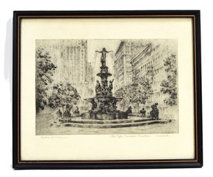 Caroline Williams (1908-1988) ' Tyler Davidson Fountain, Cincinnati' Etching W/COA