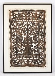 Vintage Bark/ Amate Paper Art, Tree-of-life Motif With Birds And Floral Forms