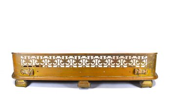 Antique Brass Fireplace Fender W/ Pierced Leaf Gallery & Paw Feet