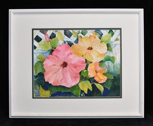 Linda Gebhart (20th Century) Hibiscus Floral Watercolor Painting