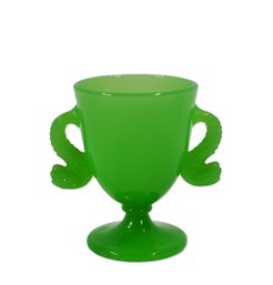 Vintage Fenton Jadeite Jar With Serpent  Handles