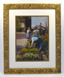 John Martini Watermulder (1916-2004) Oil Painting ' Flower Sellers In Paris'