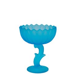Vintage Indiana Glass Satin Frost Blue Lotus Blossom Pedestal Dish