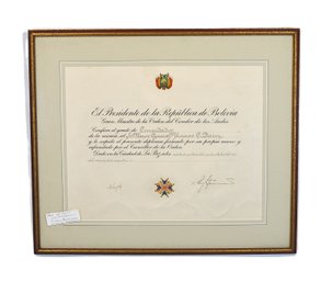 Document Signed By Bolivian President Victor Paz Estenssoro, To US. General Thomas Darcy