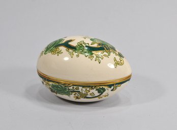 Vintage Mason's Ironstone England Green & Gold Floral Egg-Shaped Trinket Box