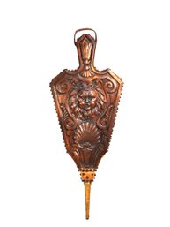 Exceptional Antique Carved Face Hardwood Oak Fireplace Bellows