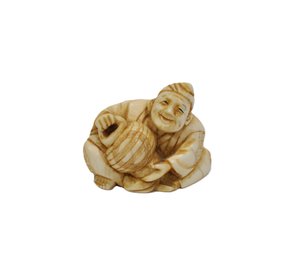 Antique Japanese Carved Netsuke Figure With Basket - Signed