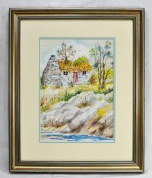 Sister Paul Rita (1933–2009) Original Watercolor Of Stone Cottage Landscape