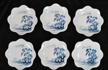 Set Of Six Vintage Asian Blue & White Porcelain Dishes